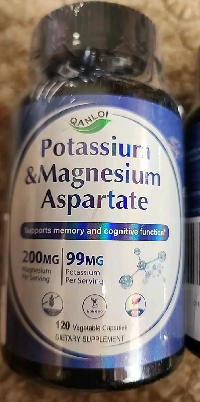 2 Lot Qanloi Potassium & Magnesium Aspartate 200mg 240 Veg Caps BB 10/2025