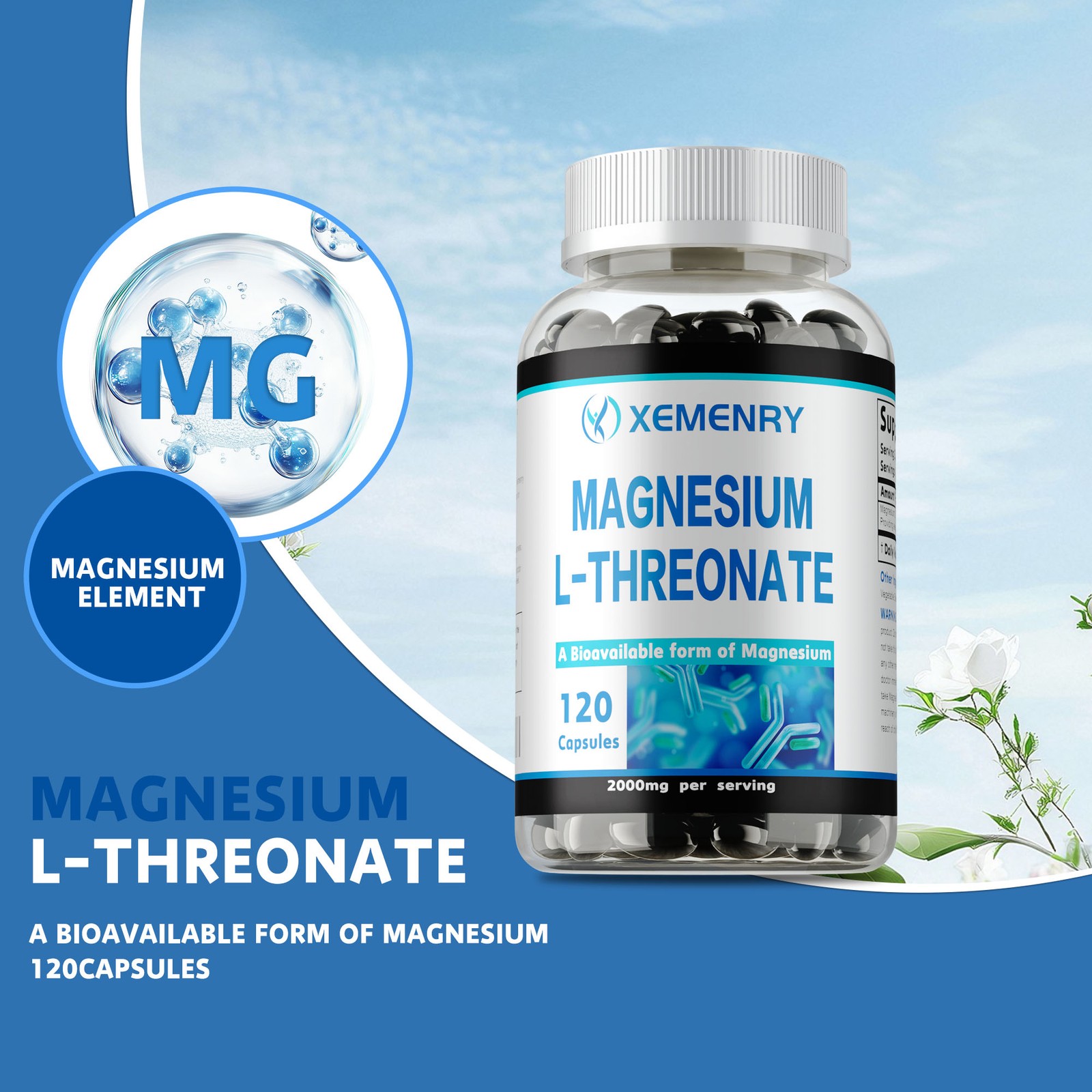 Magnesium L-Threonate 2000mg – Brain & Nervous System Health, Memory and Focus