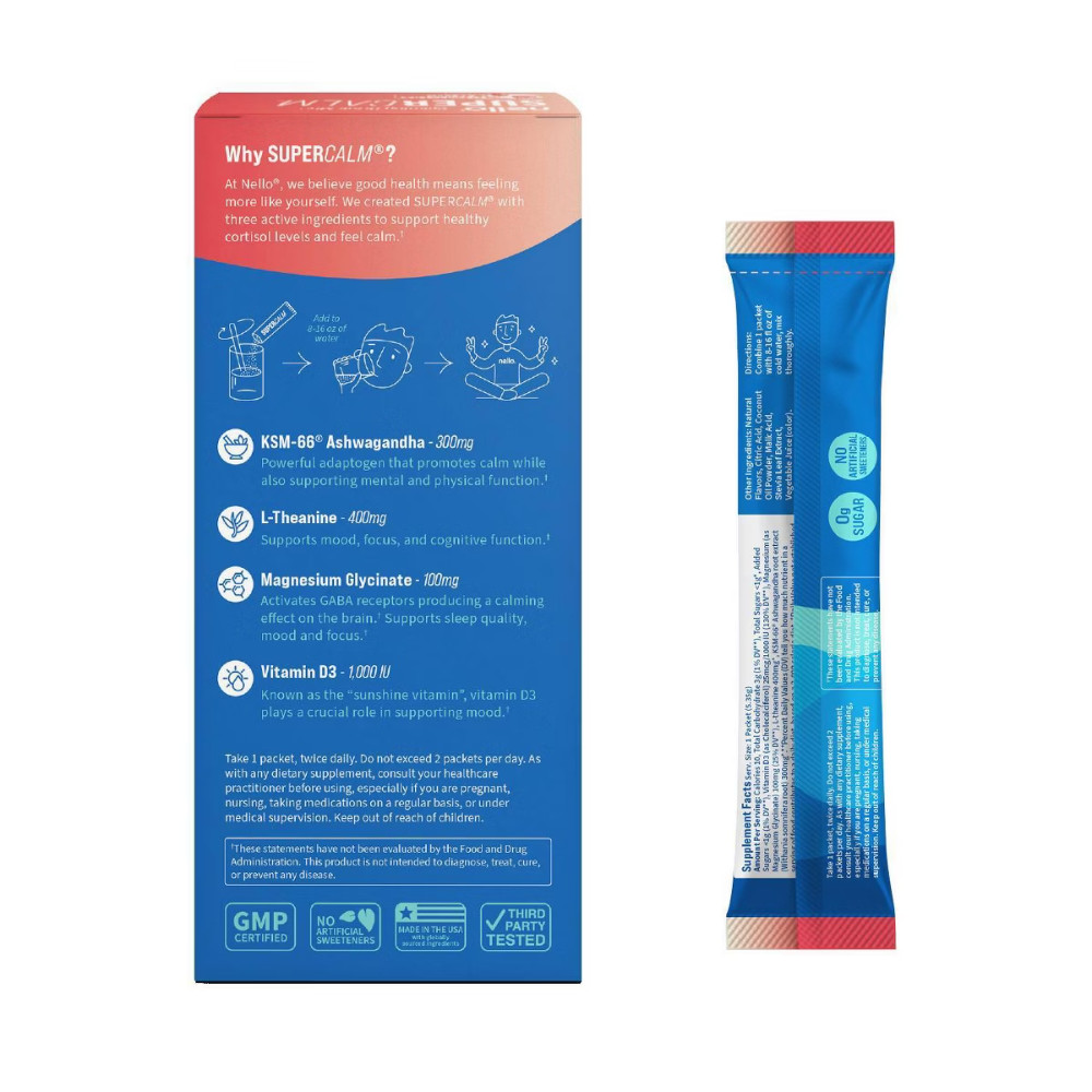 Nello Supercalm Calming Drink Mix Supplement – Strawberries & Cream – 1.5oz/10ct
