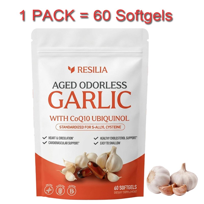 Resilia Garlic Extract 600mg Softgels (60 Count) Odorless Aged Garlic Extra