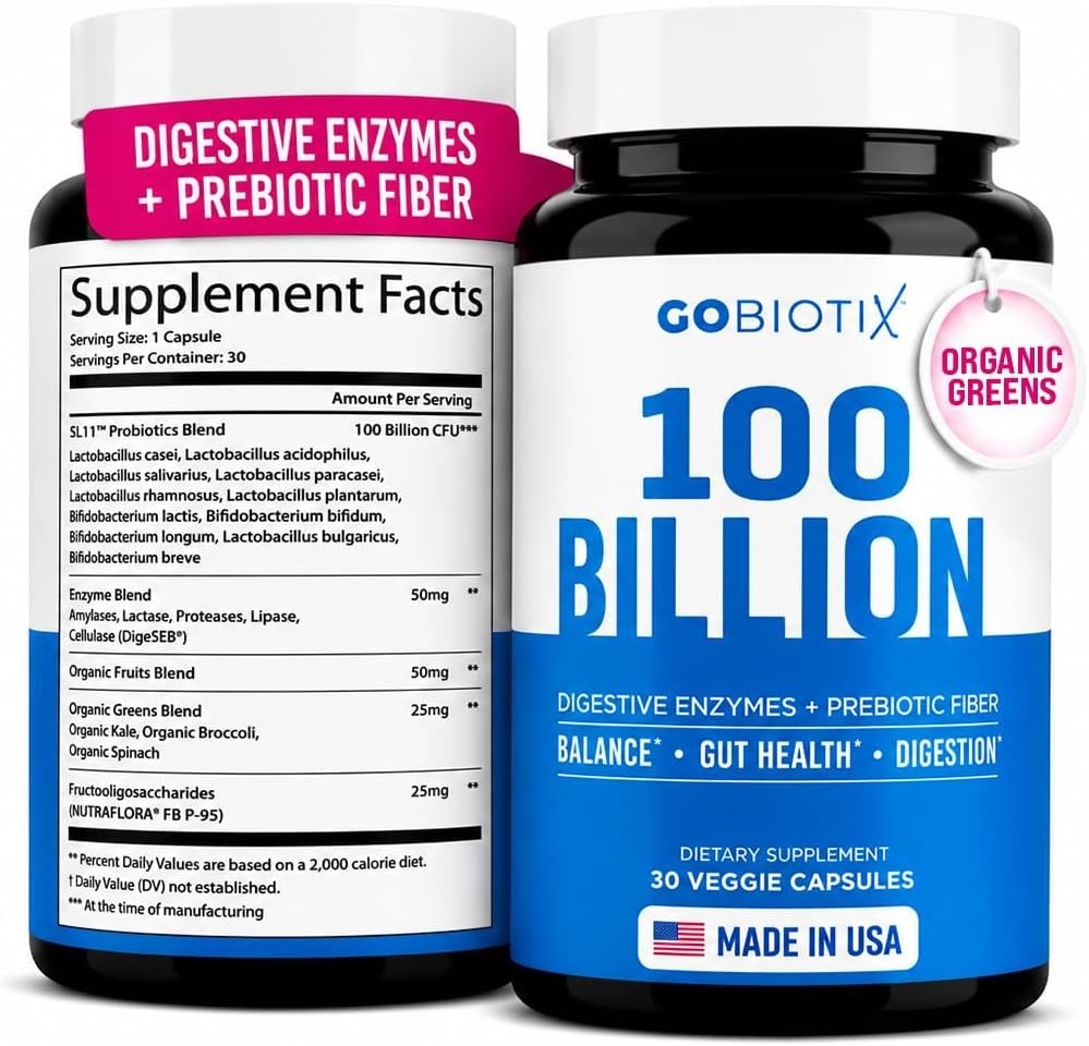Digestive Enzymes Supplement Probiotics Prebiotic Fiber Blend 30 Capsules