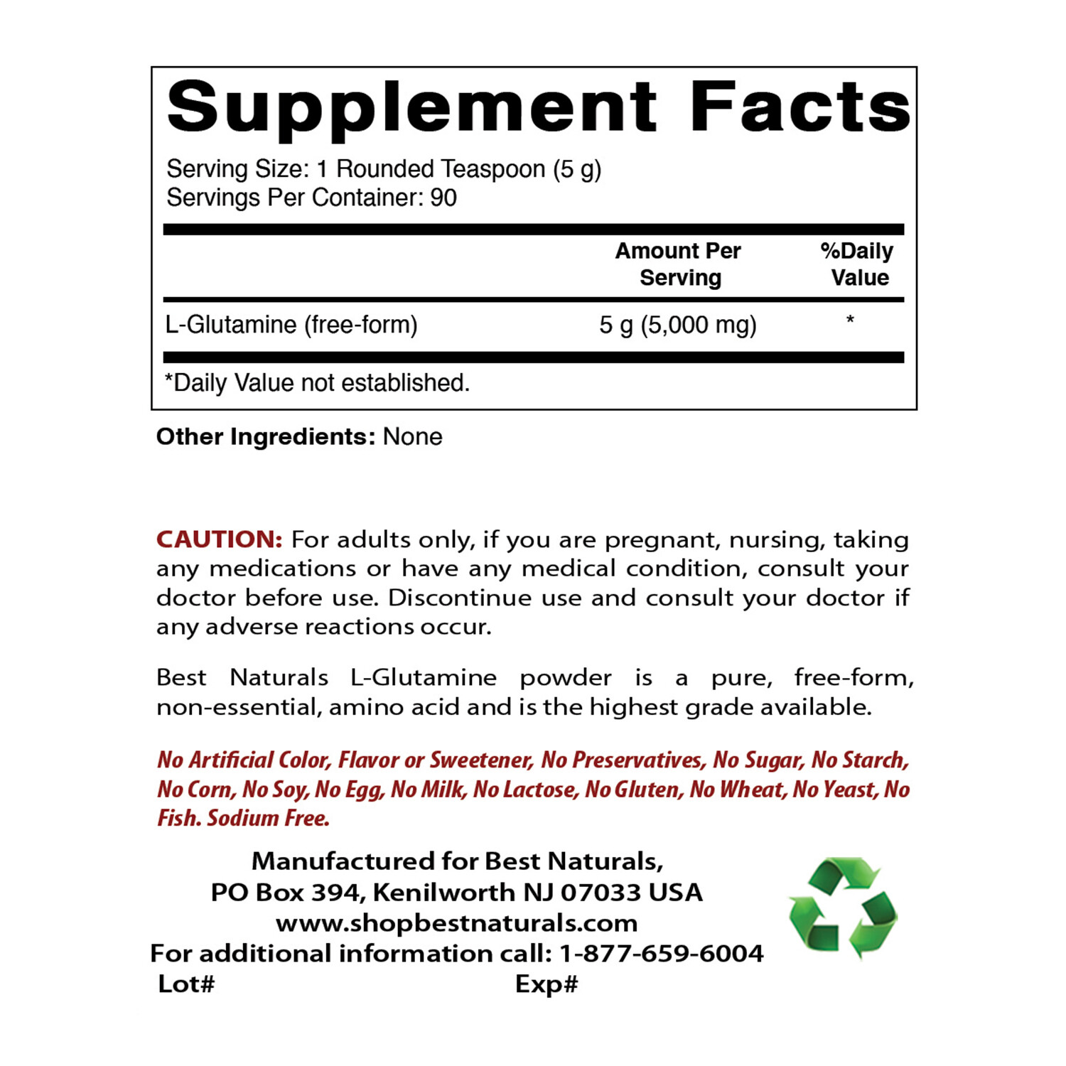 Best Naturals L-Glutamine 1 LB Powder