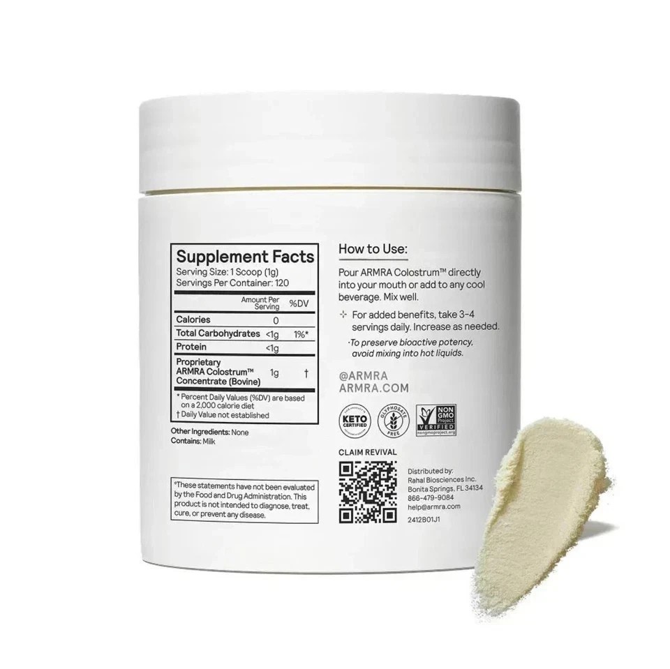 ARMRA Grass-Fed Colostrum Superfood – Immune Health Revival, Unflavored 120g Jar