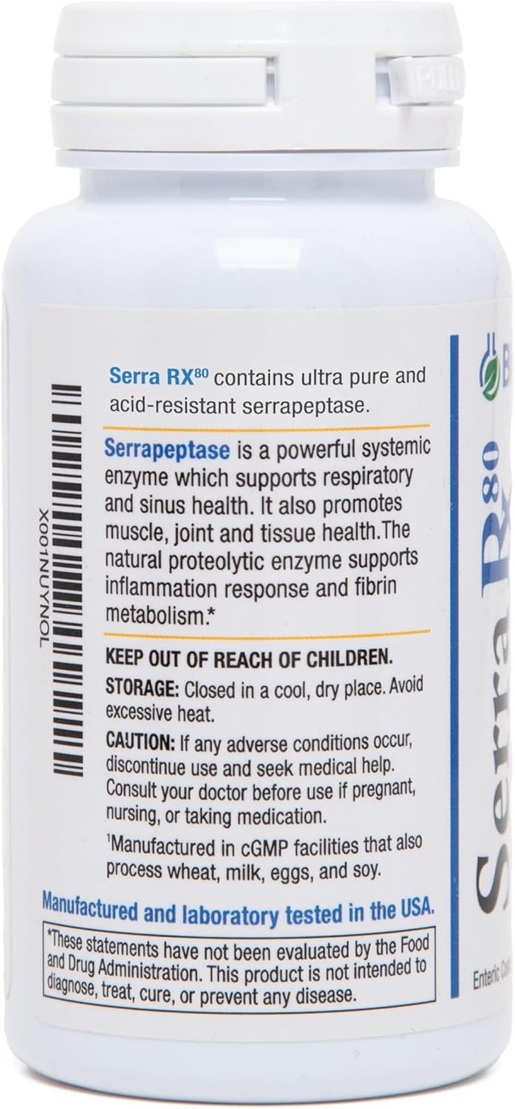 Serra-Rx 80,000 SPU Serrapeptase – Acid-Resistant Proteolytic Systemic Enzyme, N