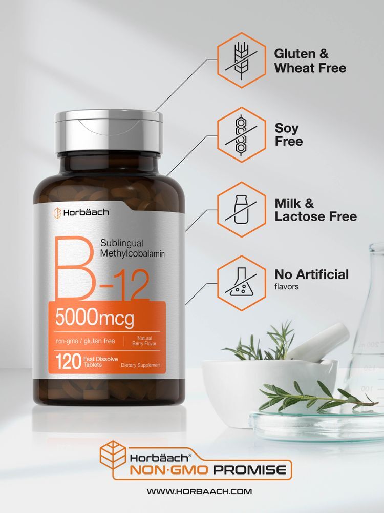 B12 Sublingual Methylcobalamin | 5000mcg | 120 Dissolvable Tablets | by Horbaach