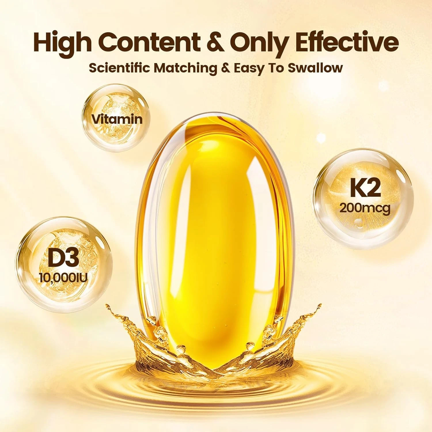 Vivonu Vitamin D3 10000 IU + K2 MK-7 200 mcg, 300 Softgels – Coconut Oil Enhance