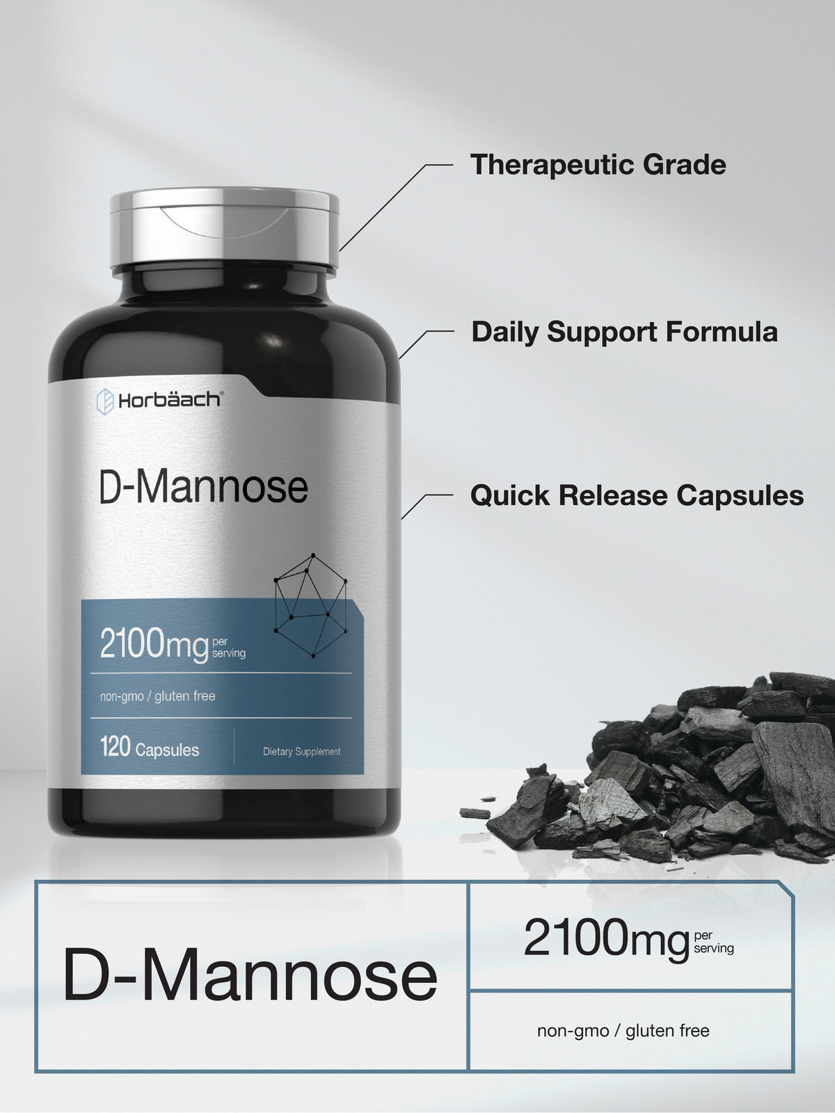 D Mannose Capsules | 2100 mg | 120 Count | Non-GMO & Gluten Free | by Horbaach