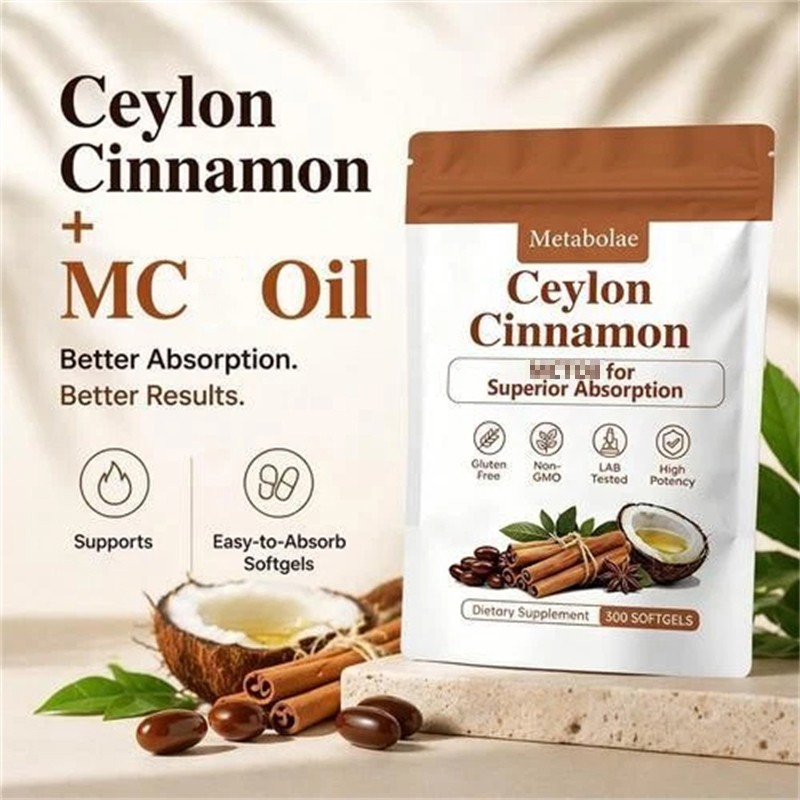 Metabolae Ceylon Cinnamon Capsules With MCT Oil, Non-GMO, Gluten Free, 300pcs