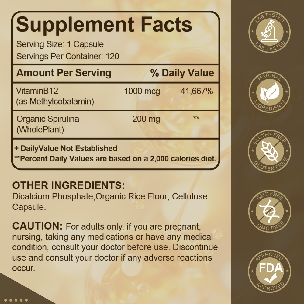 Vitamin B12 (Methylcobalamin) 1000mcg, 120 Capsules High Strength – Non-GMO