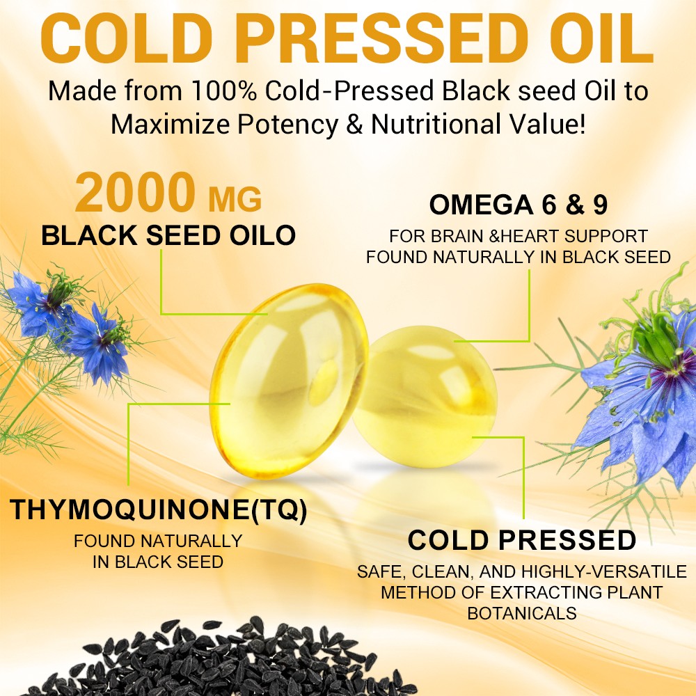 Black Seed Oil Capsules 2000mg 120 Count Softgels -Premium Cold Pressed Non-GMO