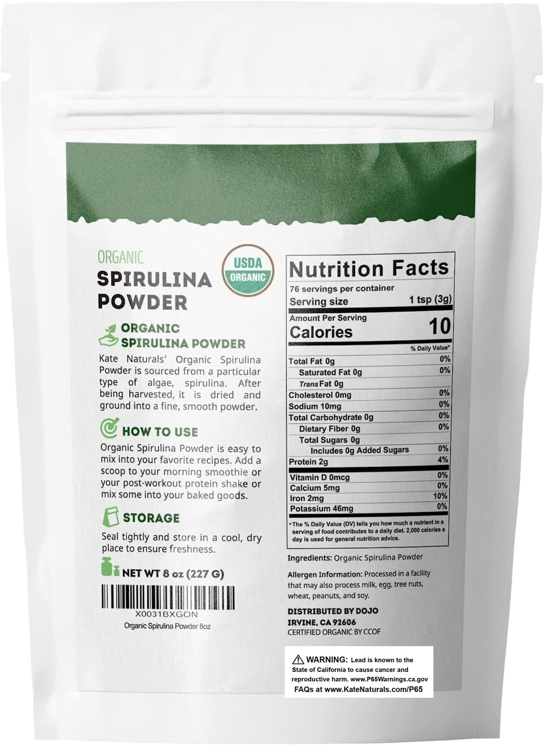 Kate Naturals Organic Spirulina Powder for Immune Support 8 Ounce (Pack of 1)…