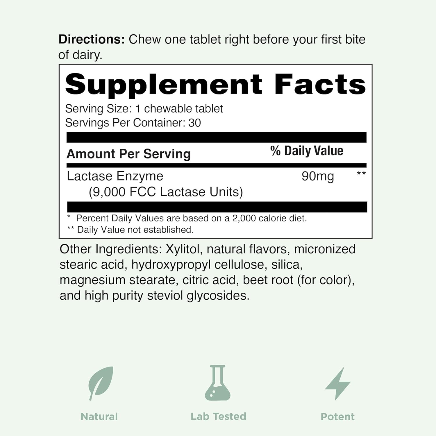 Dairy Relief Fast Acting Natural Lactase Enzyme 9000 FCC Lactose Intolerance 30