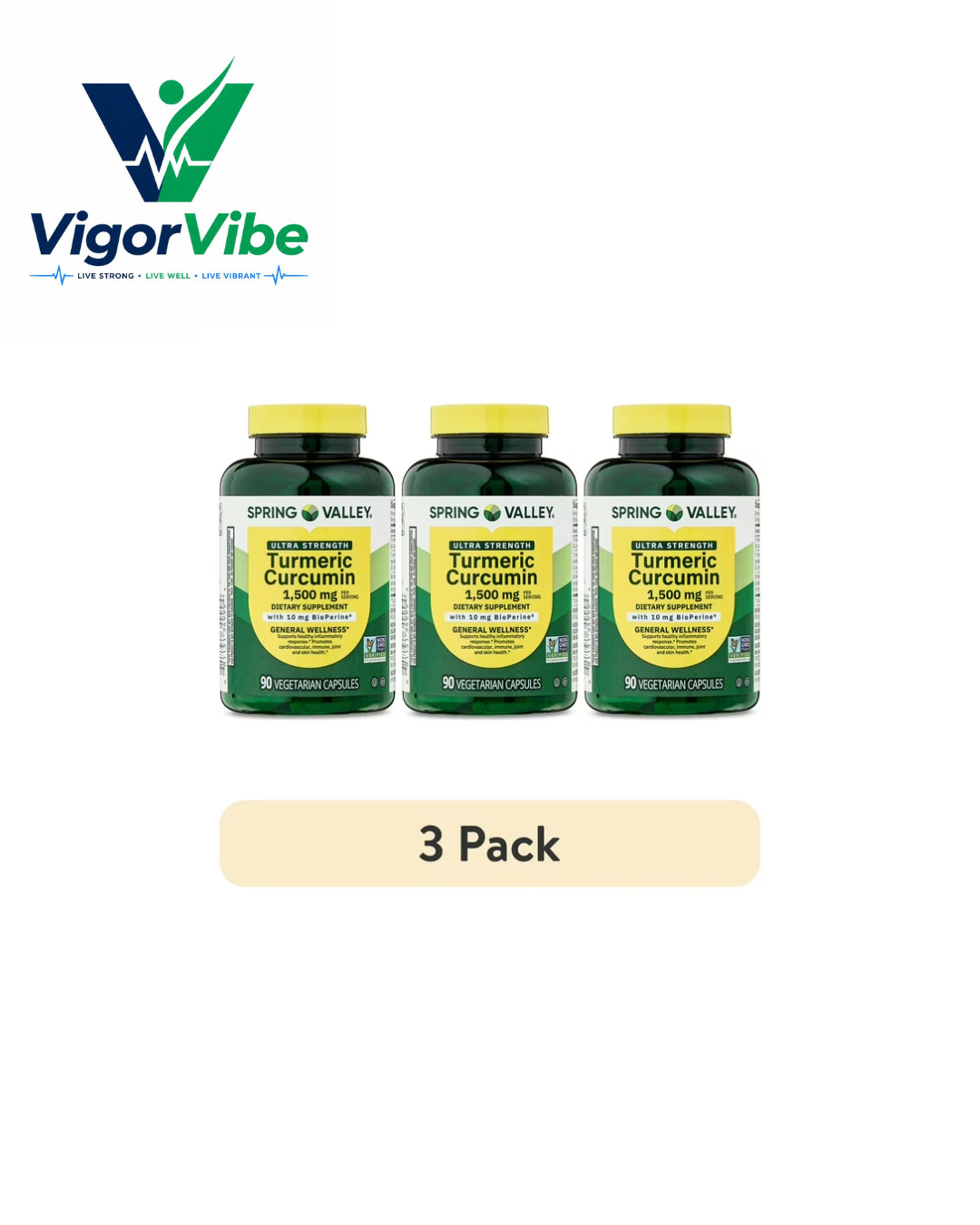 3 Pack Spring Valley Ultra Strength Turmeric Curcumin 1500 mg Capsules 90 Count