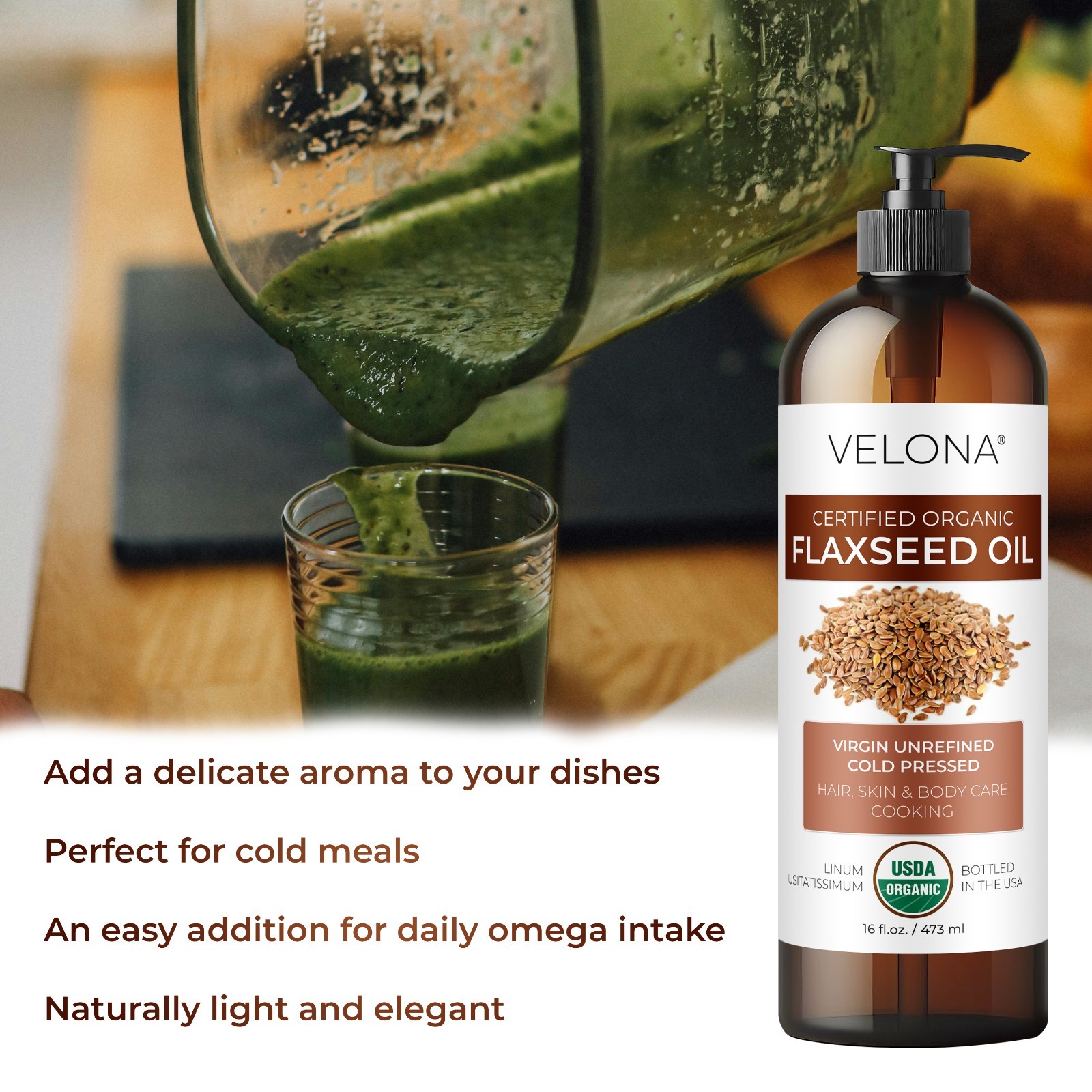 Velona USDA Certified Organic Flaxseed Oil 2 oz – 7 lb | 100% Pure and Natural C