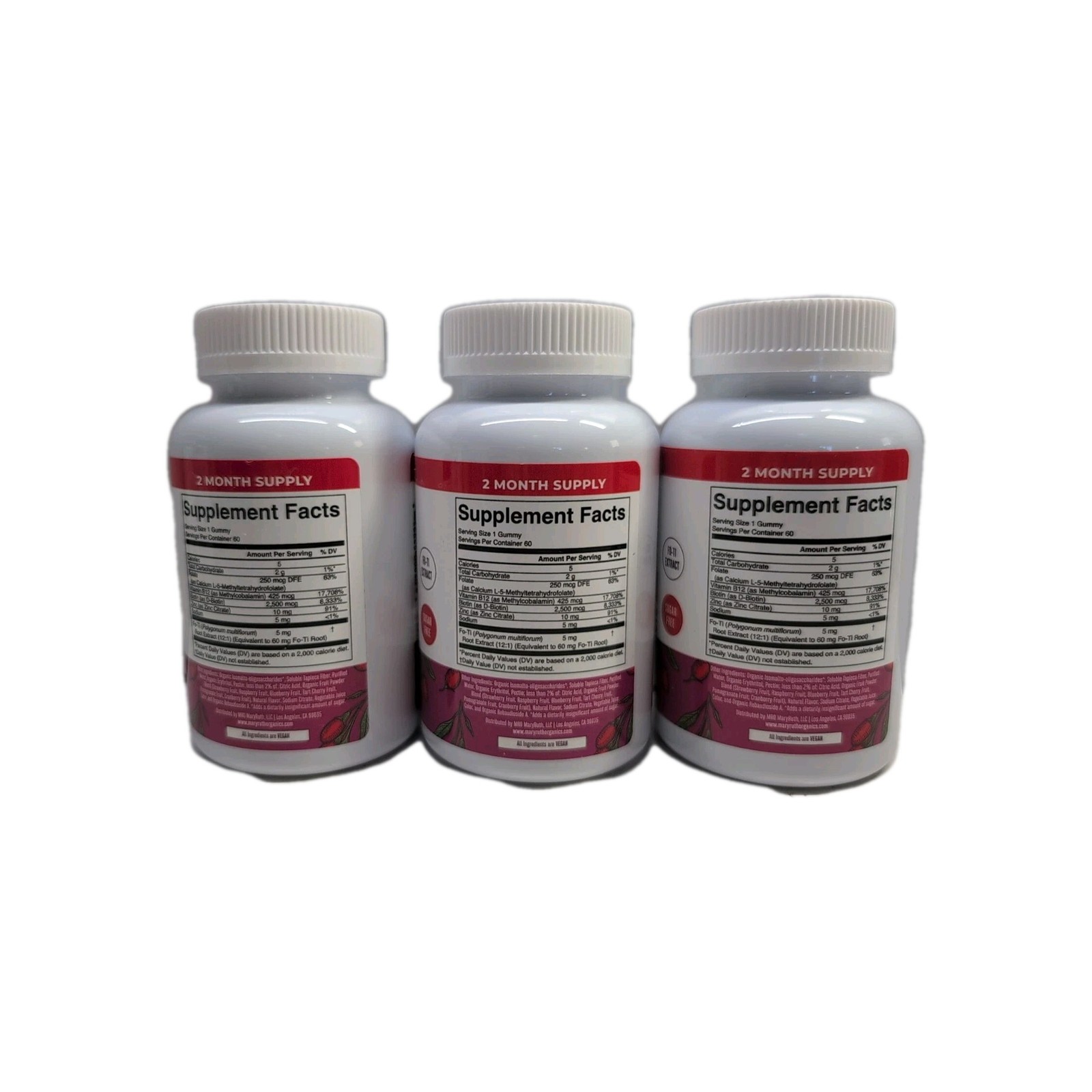 (3) Mary Ruths Biotin Gummies, Goji Berry, 60 Gummies Each. Exp 06/2026