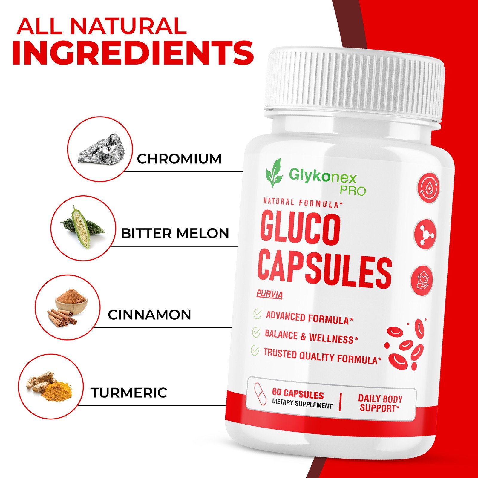 Glykonex Pro Gluco Capsules Daily Blood‑Sugar Optimizer Support Pills 1-3 pack