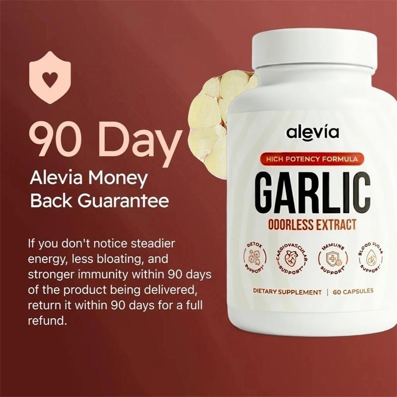 Alevia Garlic Extract Capsules USA Made Odorless Immune Support Formula 60 Ct