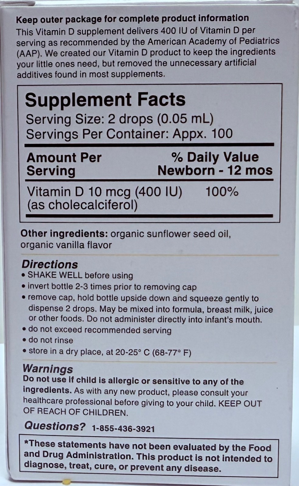 Genexa Infants Vitamin D 400 IU 100 Servings 0.2 fl oz each 9/2027 FRESH!
