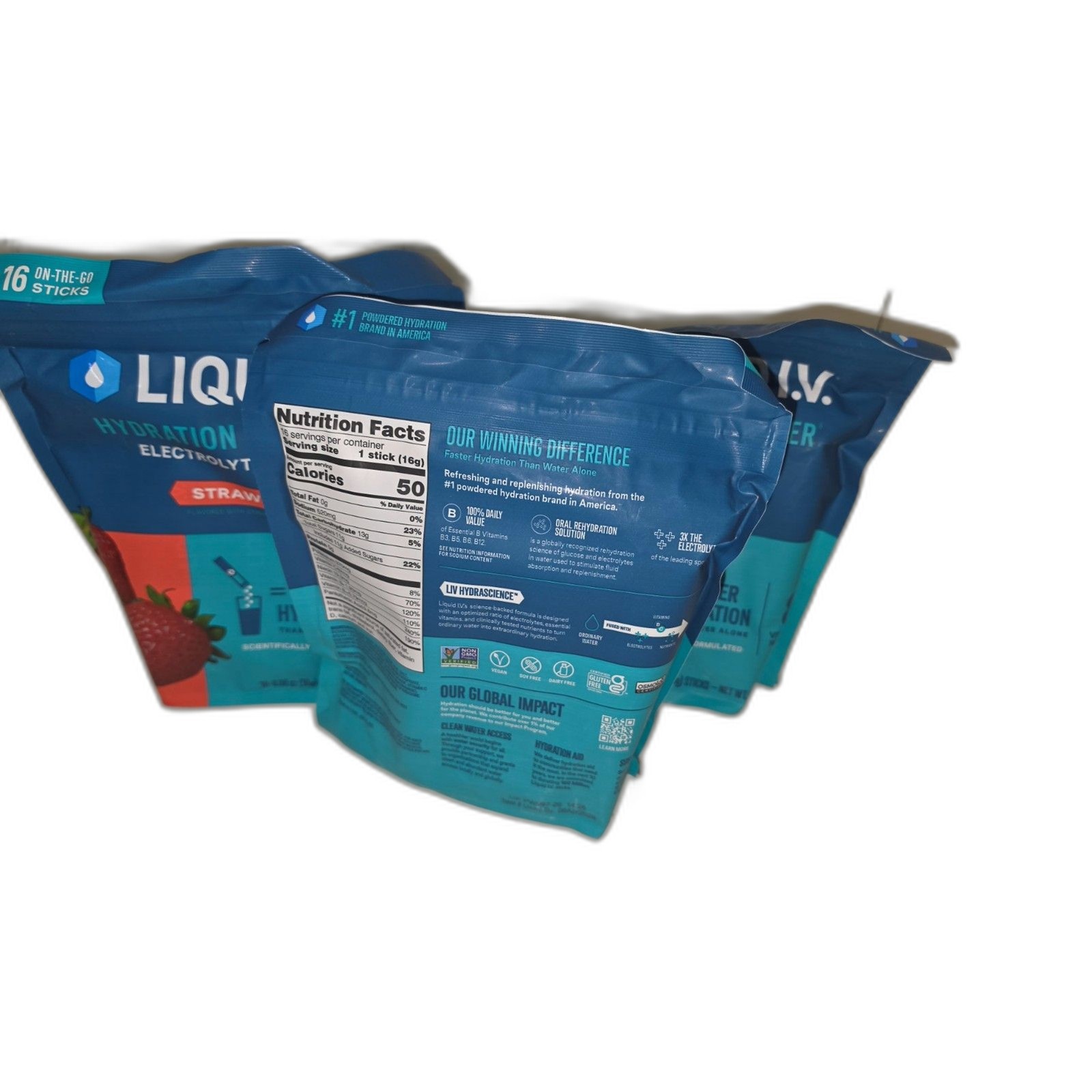 Liquid I.V. Hydration Multiplier Electrolyte Strawberry 16 x3 = 48 packs total