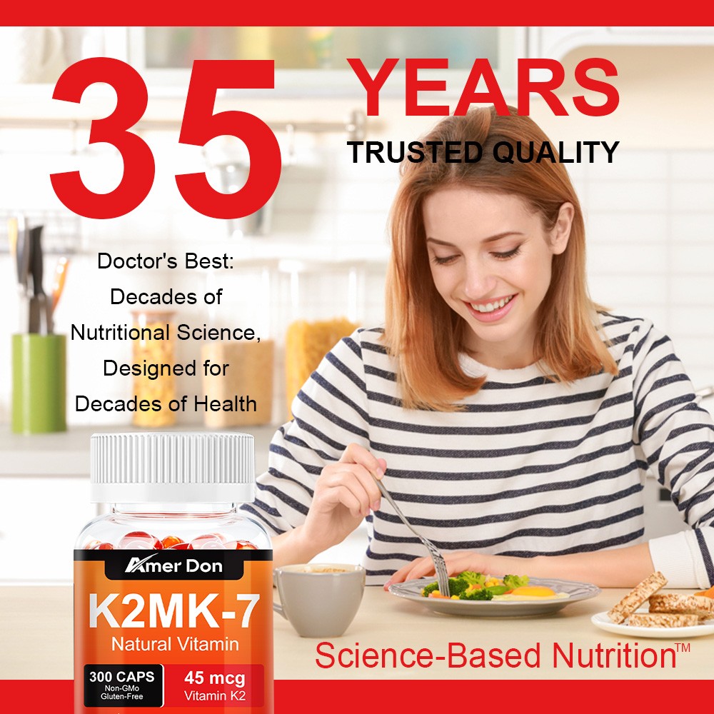 Amer Don Vitamin K2 MK-7 45 mcg, 300 Softgels – Gluten Free and Non-GMO MK7
