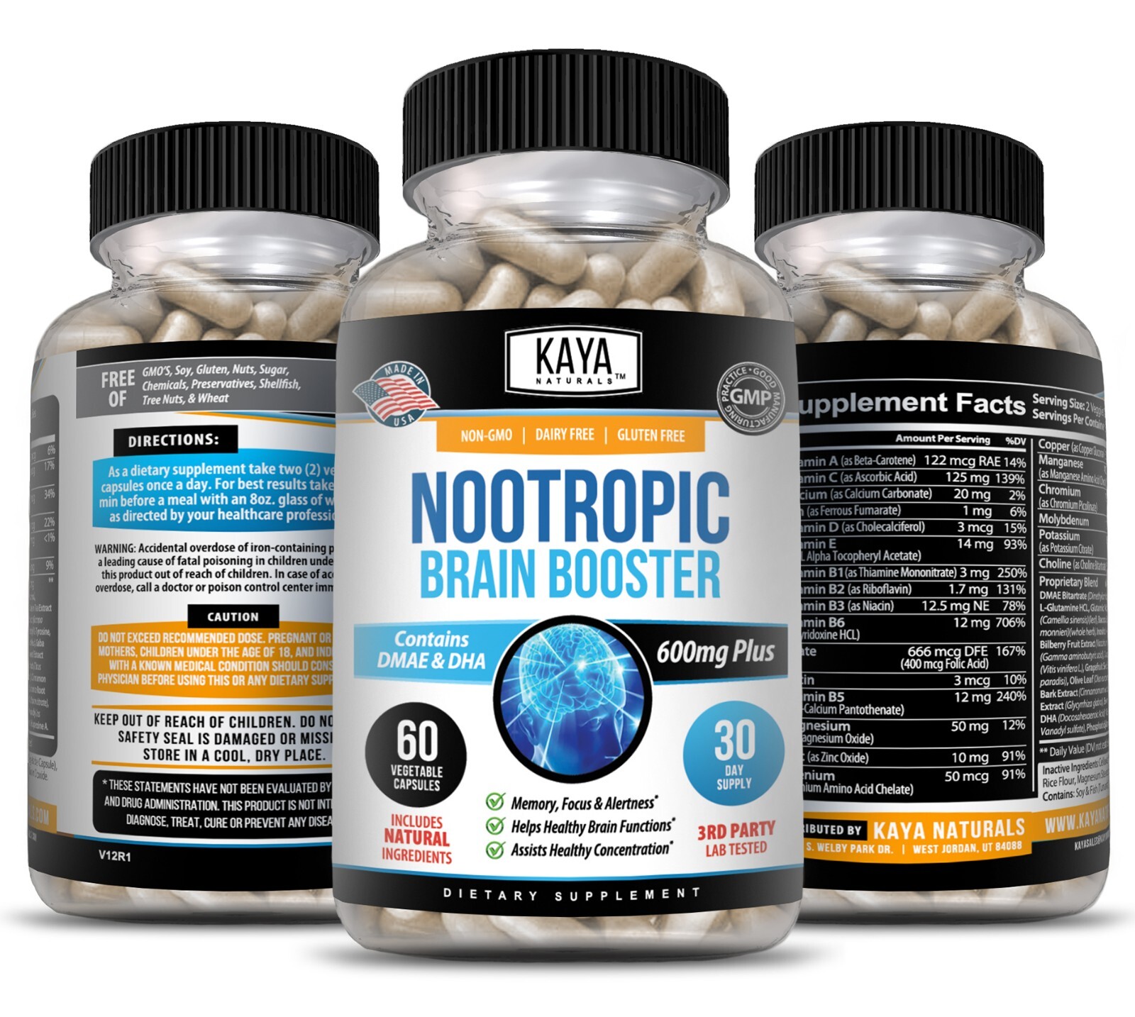 Nootropic Brain Booster 60ct, Healthy Brain Memory Support, Nootropic Supplement