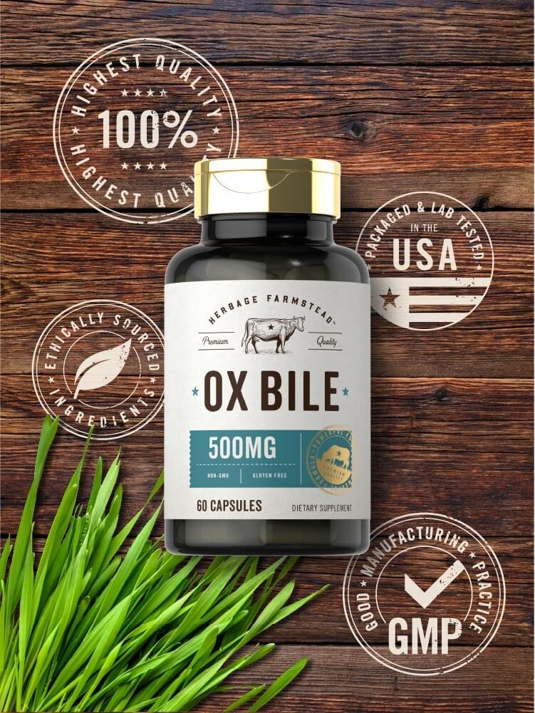 Ox Bile Supplement 500Mg 60 Capsules Digestive Enzyme Non-Gmo & Gluten Free by H