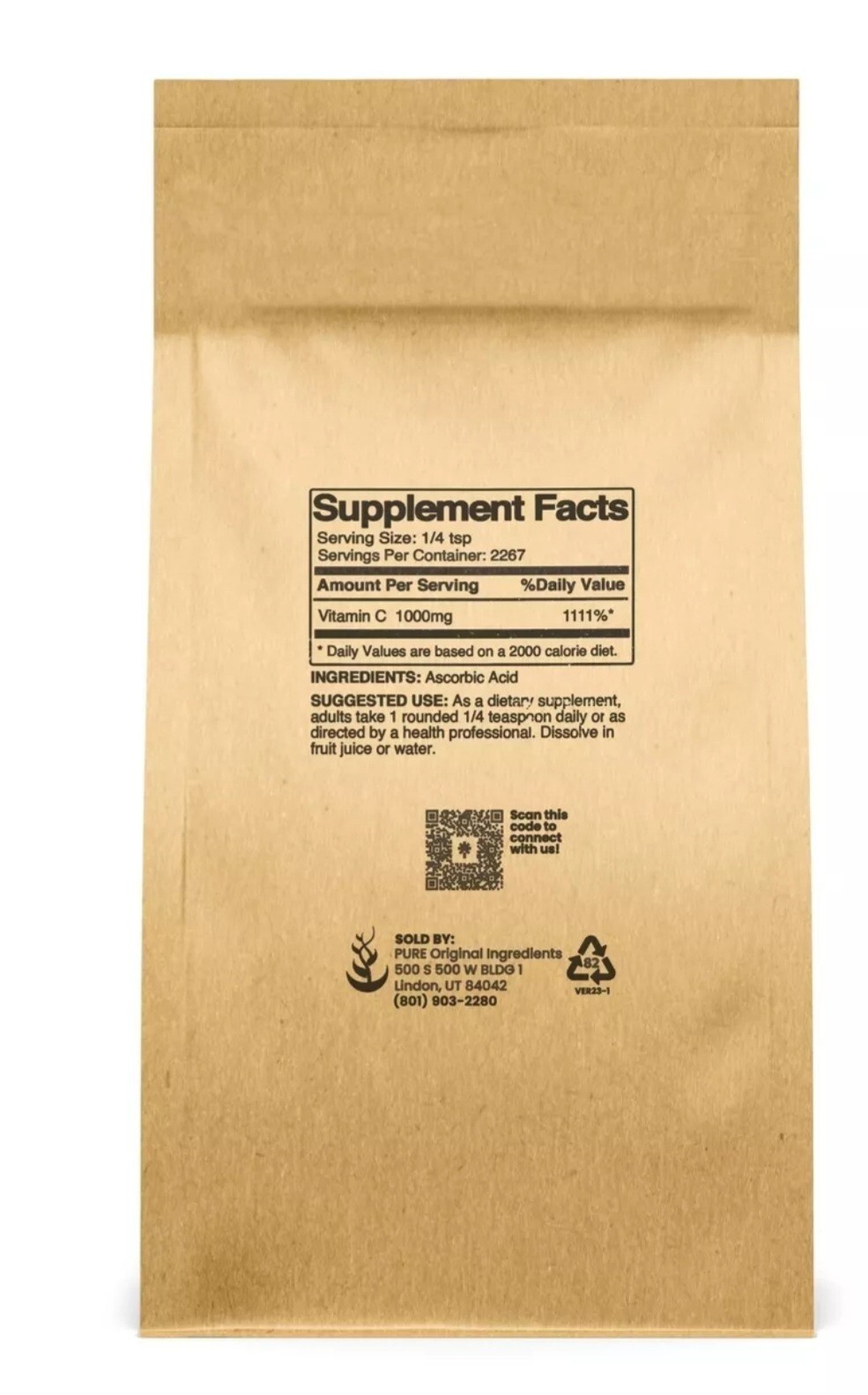 PURE ORIGINAL INGREDIENTS Vitamin C Powder 5 Lbs EXP 02/2026