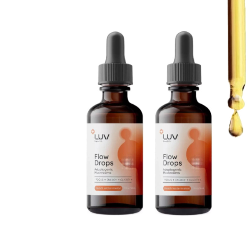 LUV Health Flow Drops – Adaptogen Mushroom Blend – – Watermelon Flavor Peach 1oz