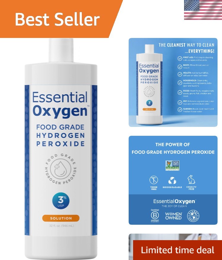 32 Fl Oz All-Natural Hydrogen Peroxide – Safe Refill for Cleaning and Care