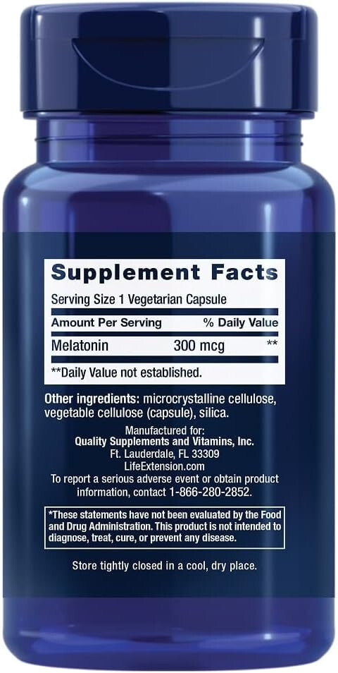 Life Extension Melatonin 6 Hour Timed Release, 300 mcg 100 veg caps