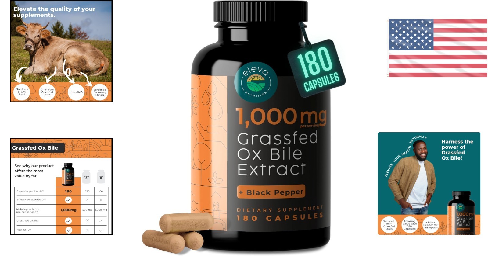 Grass-Fed Ox Bile Extract 1000mg – 180 Capsules for Digestive Health