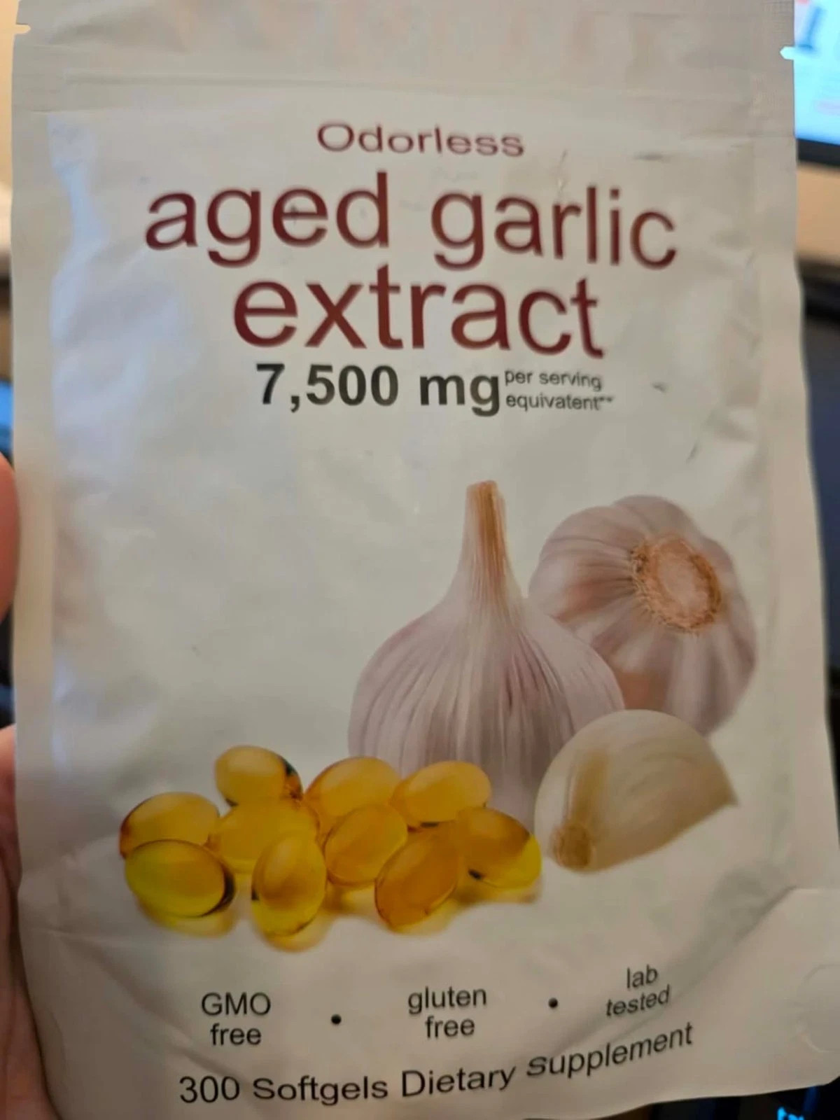 Odorless Garlic 7500mg Per Servings, 300 Softgels | 2 Years Aged Garlic Extra…