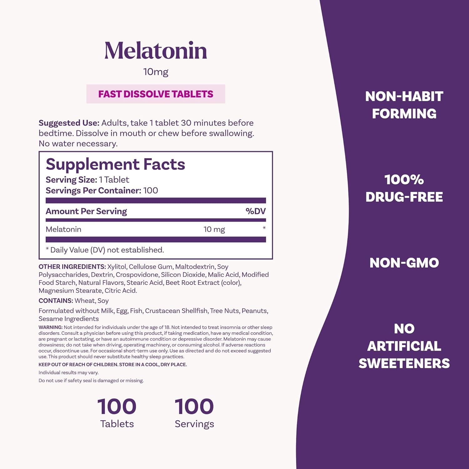 Natrol Fast Dissolve Melatonin 10 mg, Supplements Restful Sleep, 100 tablets