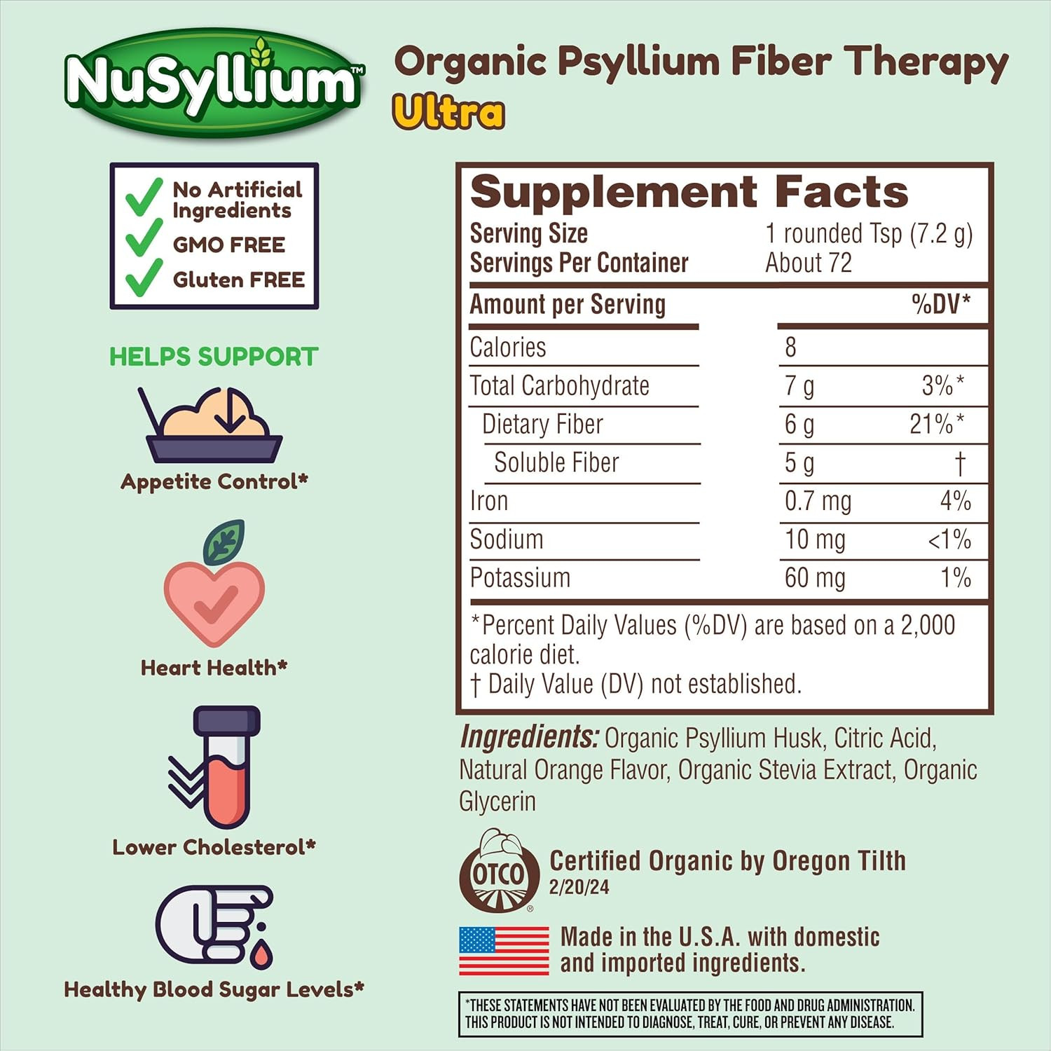 Ultra Psyllium Husk Powder, USDA Organic, Sugar Free Keto-Friendly Fiber Supplem