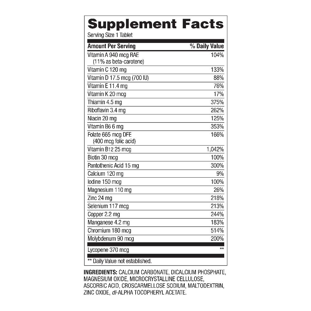 Men’s 50+ Multivitamin/Multimineral Supplement Tablets, 200 Count
