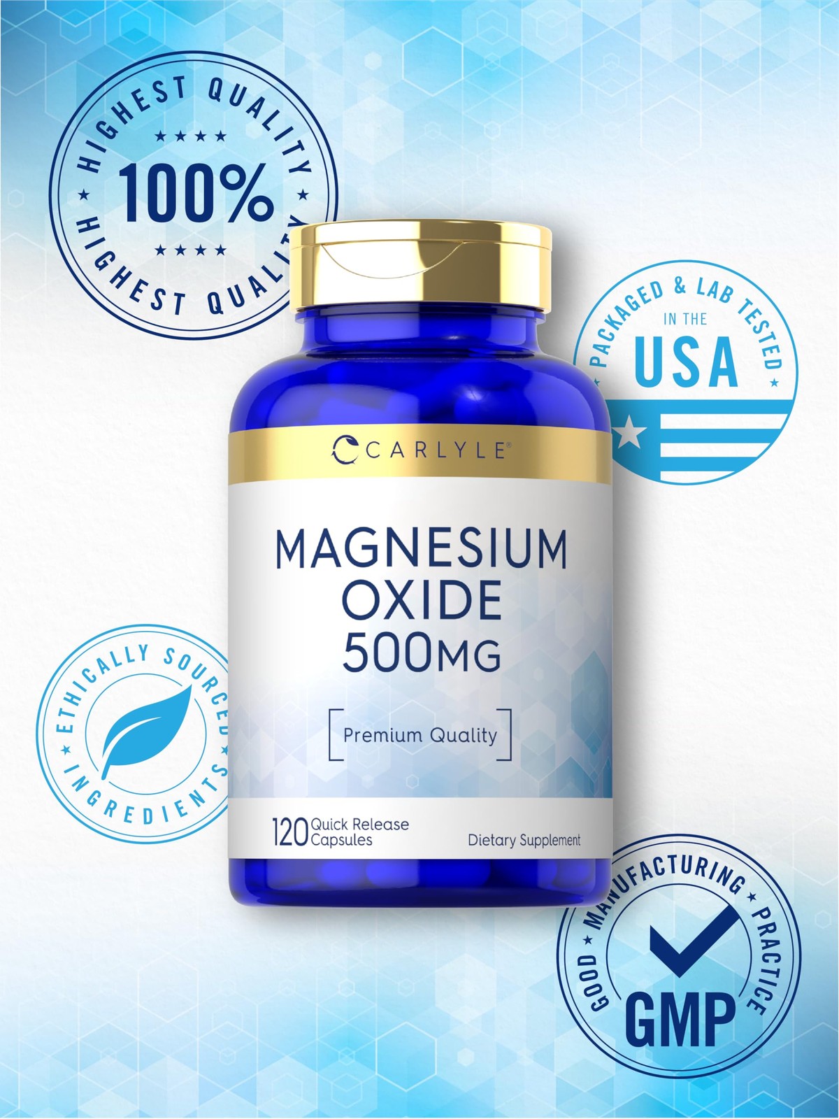 Carlyle Magnesium Oxide 500mg | 120 Capsules | 120 Count (Pack of 1), White