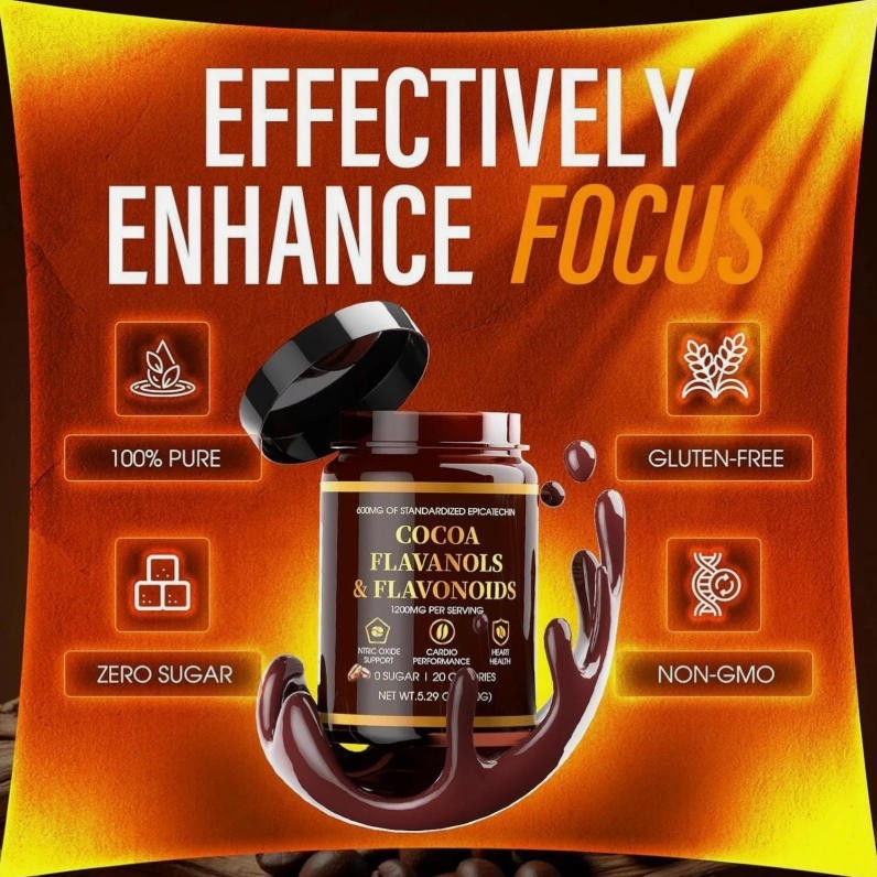 High Flavanol Cocoa Powder Flavonoids Supplements Energy Boost 1200mg US