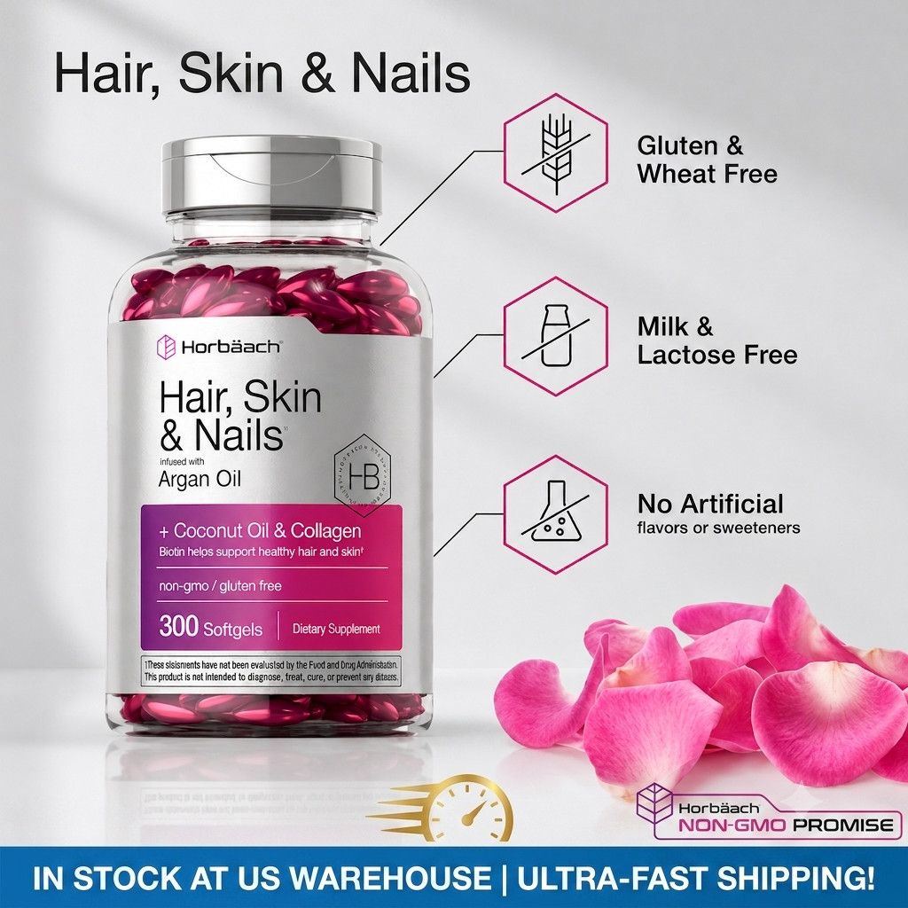 Horbaach Hair Skin & Nails Softgels 300 Ct Biotin Collagen Supplement