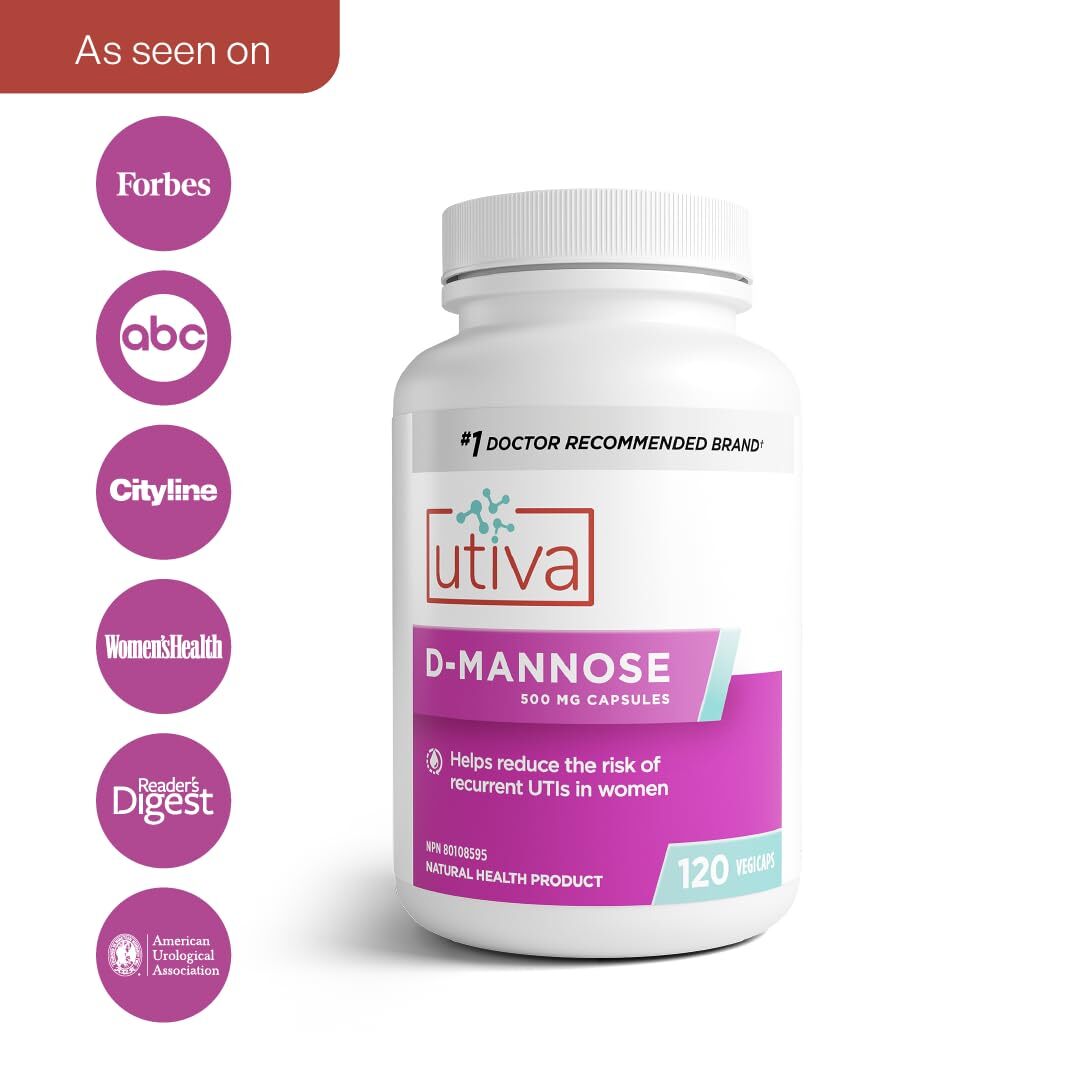 Utiva D Mannose 120 Count Bladder and Urinary Tract Supplement Easy to Swallow