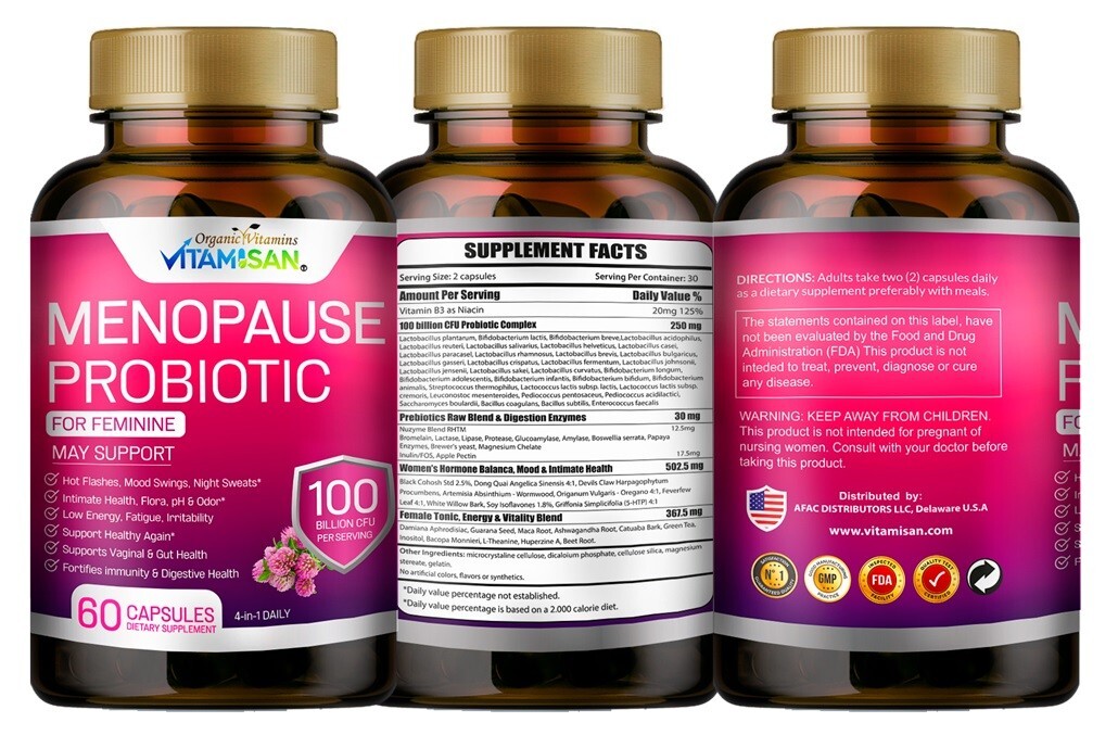 Vitamisan Menopause Probiotic (2 Bottles) | Natural Hormonal Support | 120 Caps