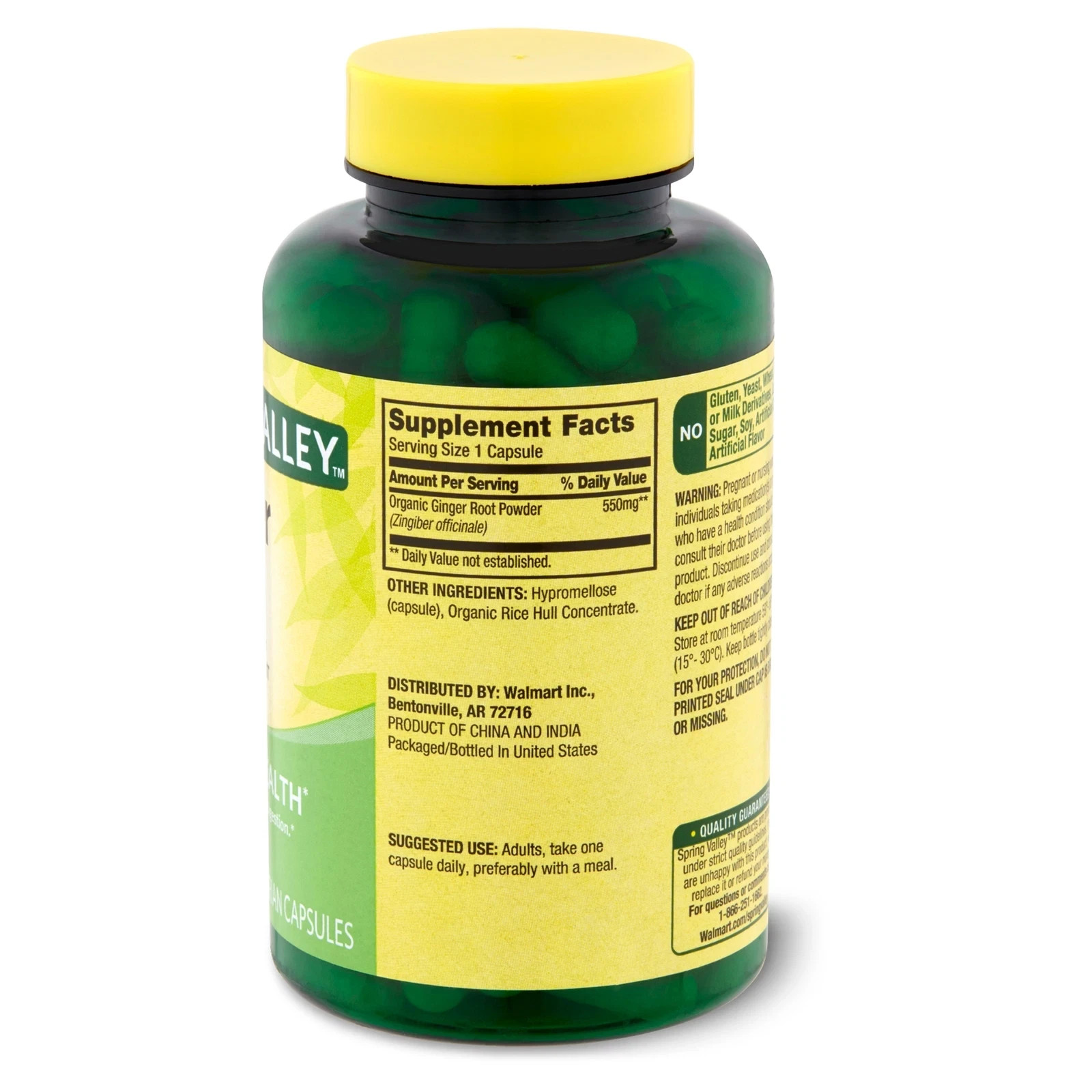 Ginger Root Digestive Health Supplement Capsules, 550mg, 100 Count