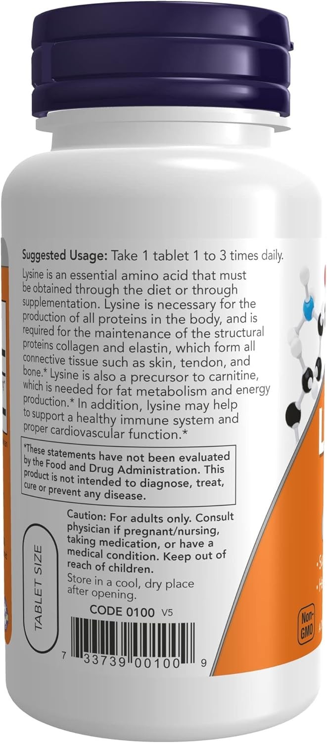 NOW Foods L-Lysine Double Strength 1000mg Tablets – 100 Count (Pack of 2)