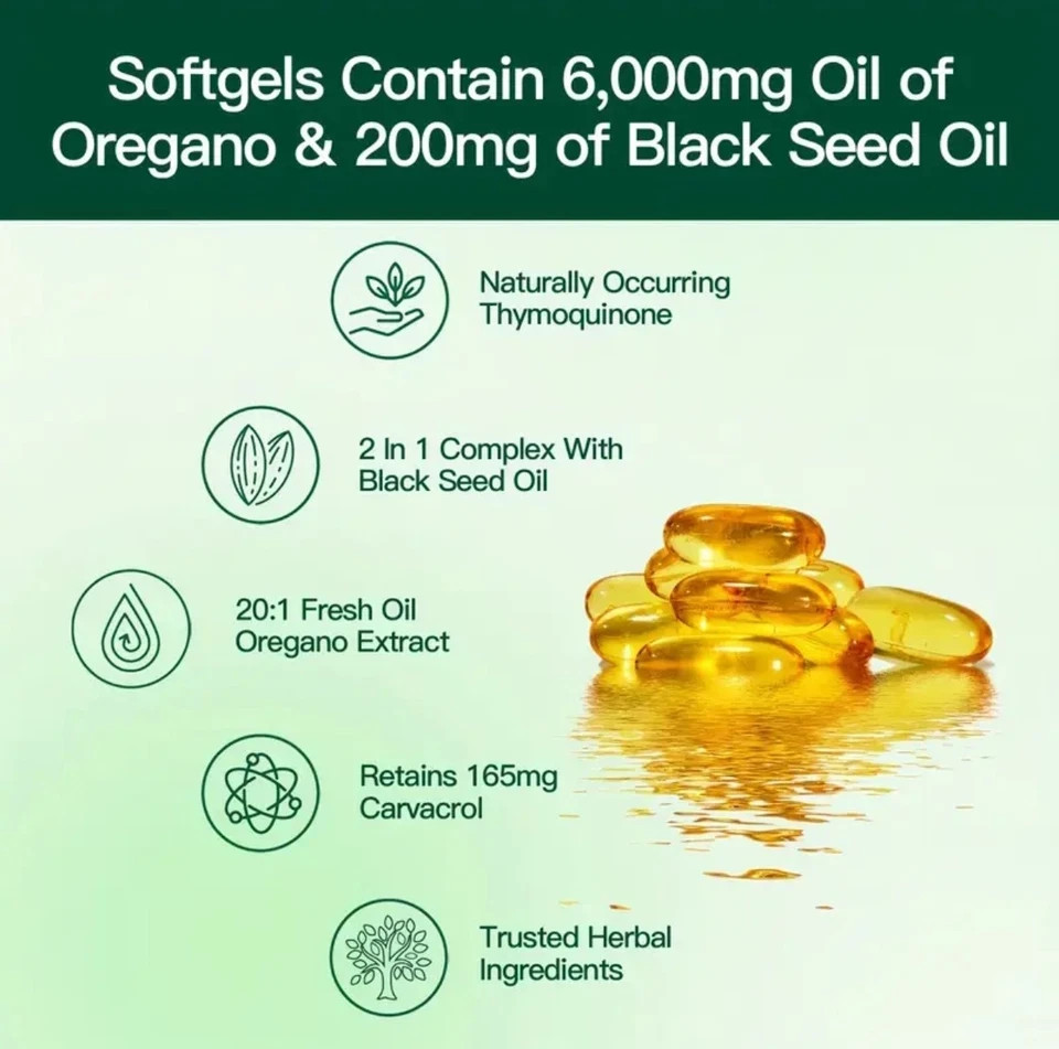 2 PACK Oil of Oregano Capsules 300 Softgels 6000mg Black Seed Oil High Strength