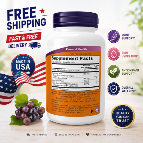 Ácido hialurónico 100 mg, lubricante articular importante, 120 cápsulas