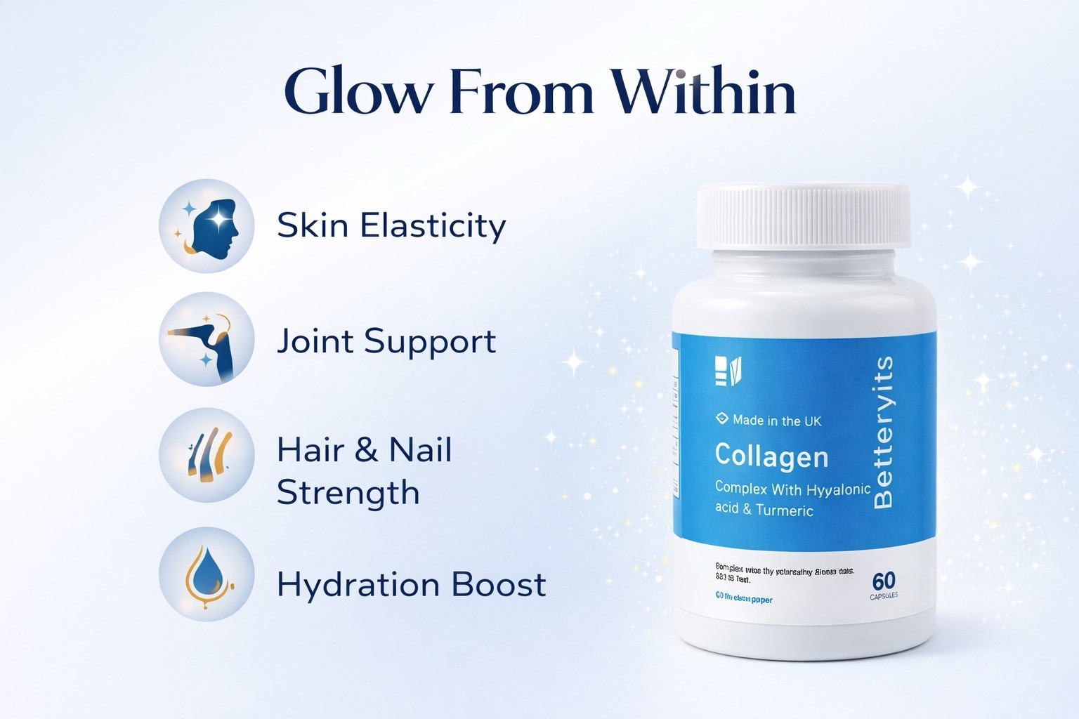 2 Pack BetterVits Collagen Complex 60 Hyaluronic Acid Turmeric Skin Hair Nails