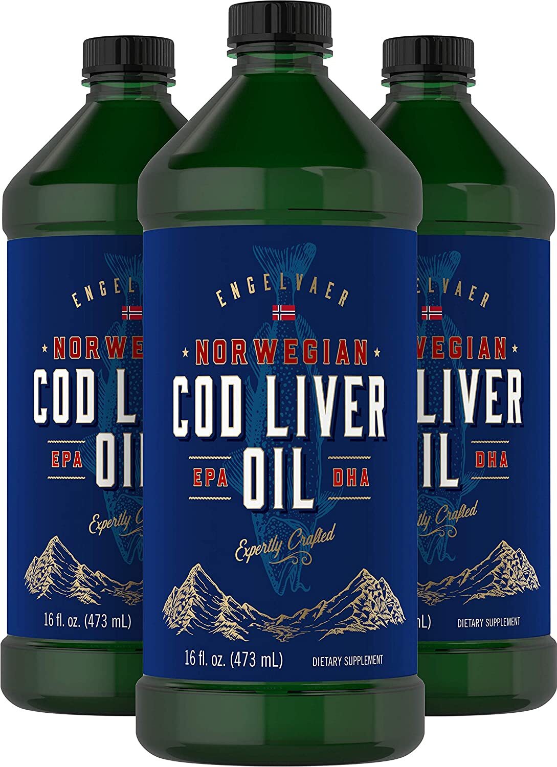 Cod Liver Oil Norwegian 16 fl oz 3 Bottles | Non-GMO, Gluten Free | by Carlyle
