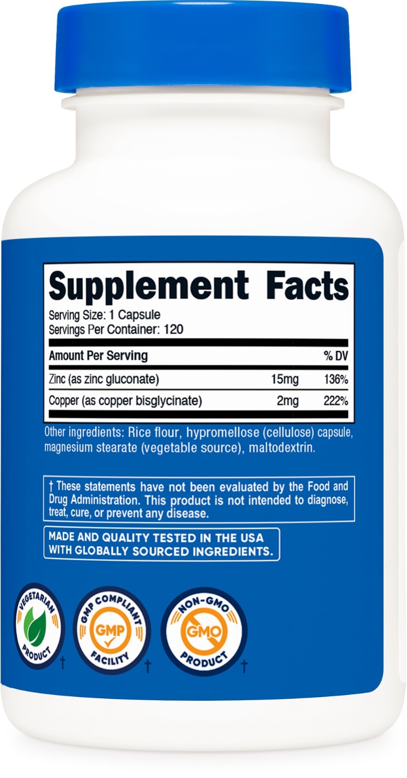 Nutricost Zinc + Copper Capsules (120 Count) – 15mg Zinc + 2mg Copper Per Servin