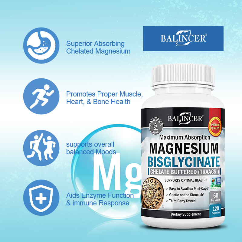 Magnesium Bisglycinate 72mg High Absorption Chelated-30/60/120Vegan Capsules