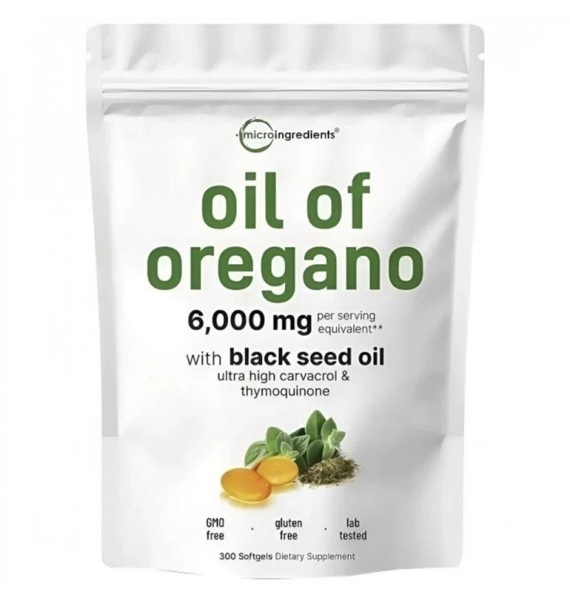 2in1 Oil of Oregano Softgels 6000mg with Black Seed Oil,High Carvacrol 300 Count