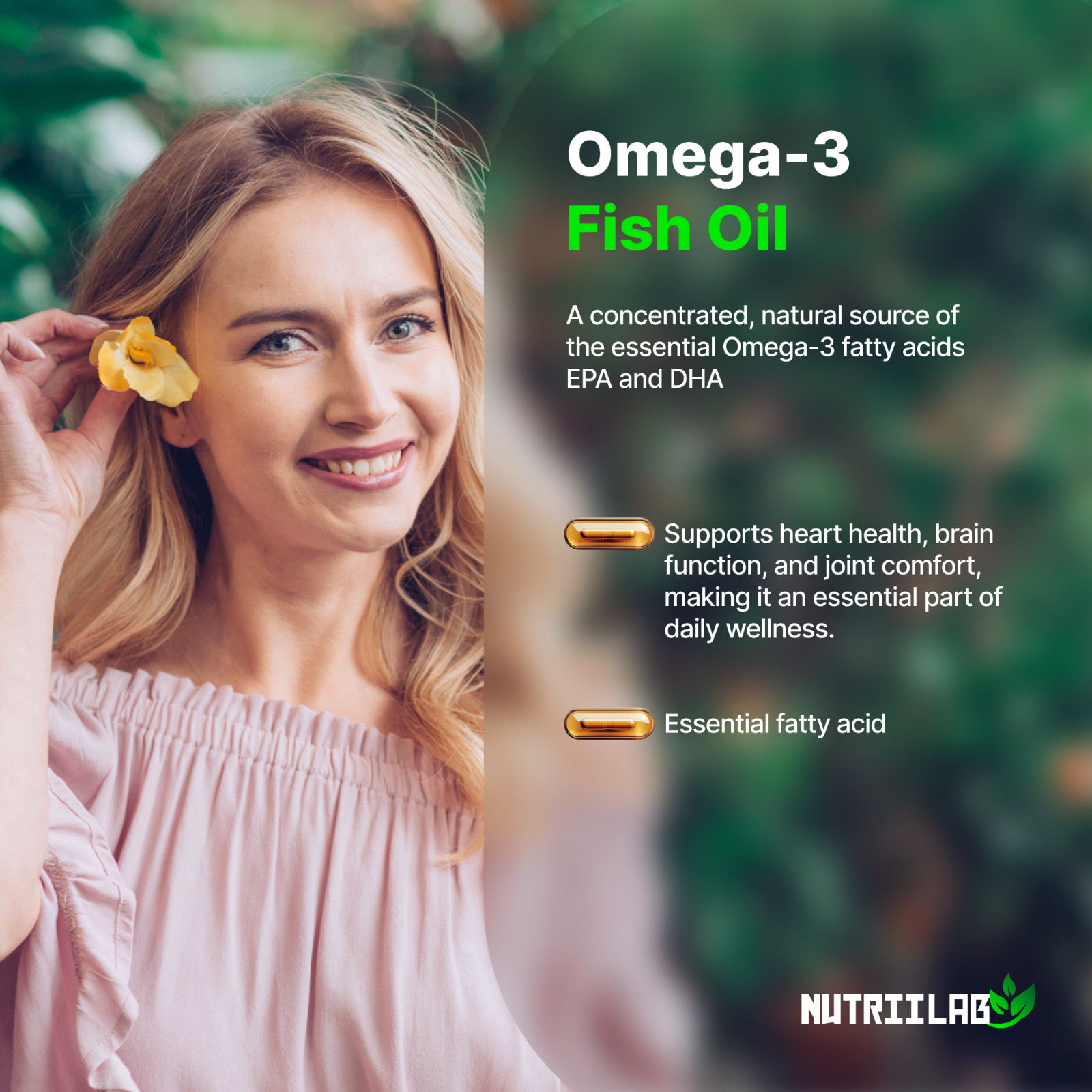 NutriiLab Triple Strength Omega-3 Fish Oil 1000mg EPA DHA Heart Brain Support